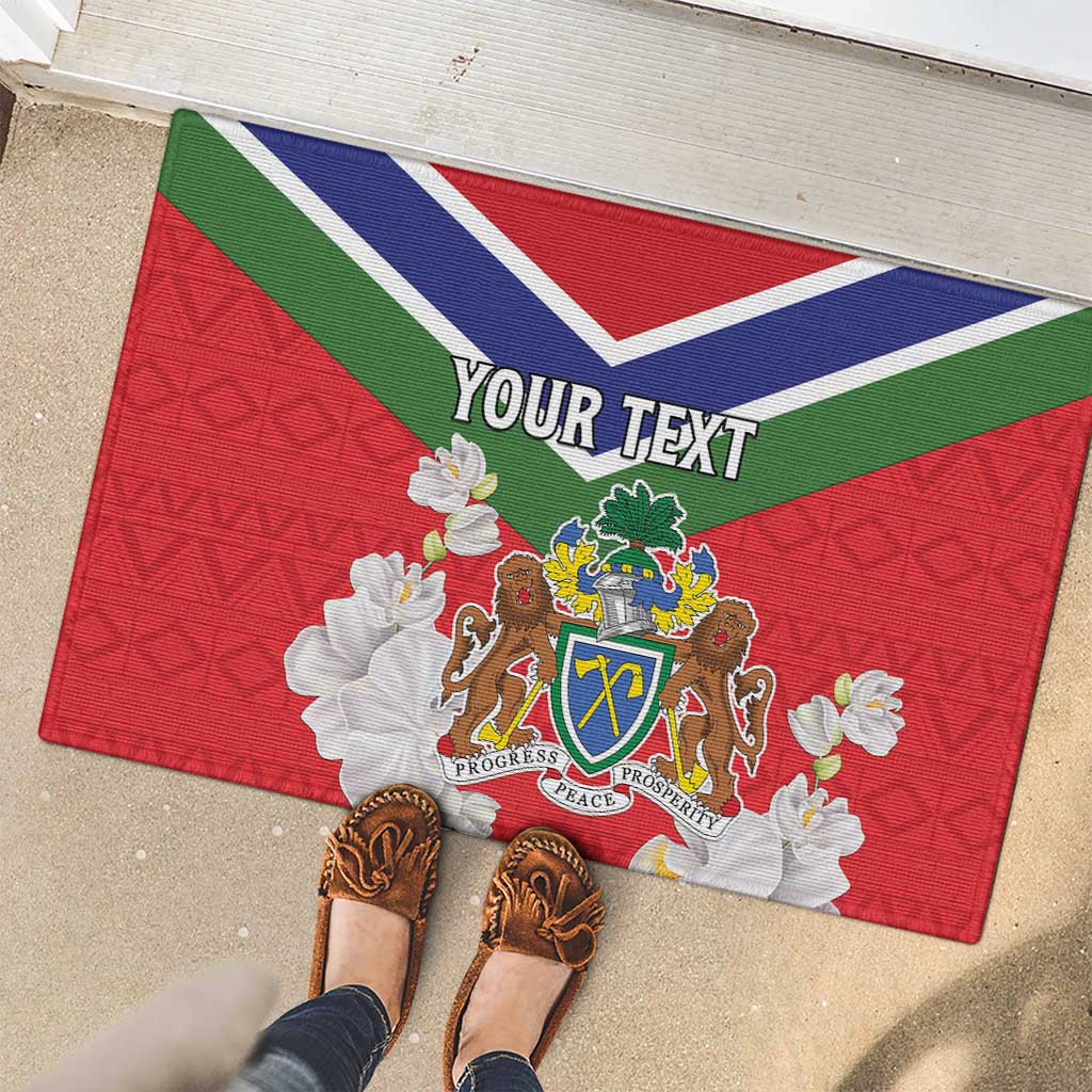 Personalized Gambia Rubber Doormat Coat Of Arms White Variety Orchid