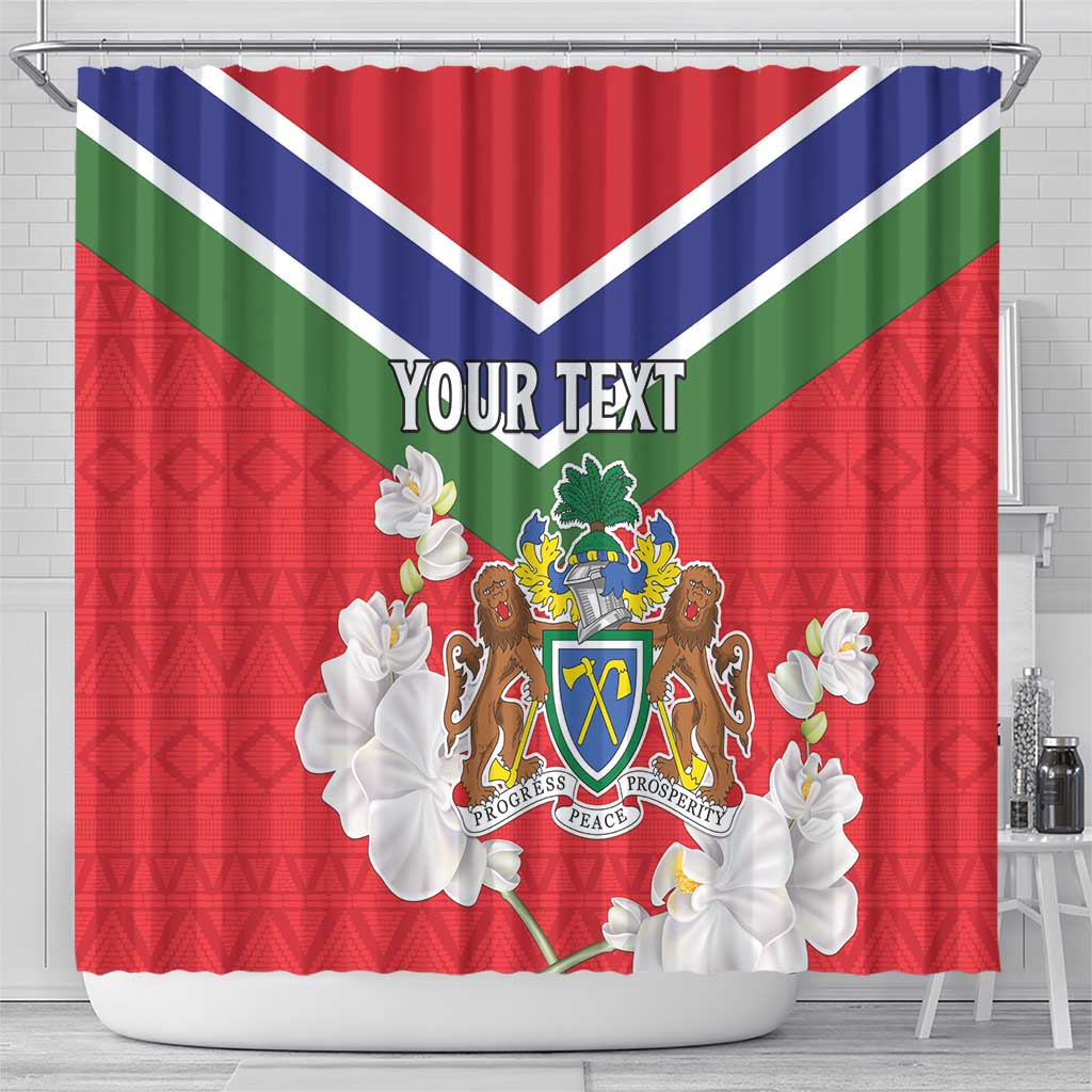 Personalized Gambia Shower Curtain Coat Of Arms White Variety Orchid