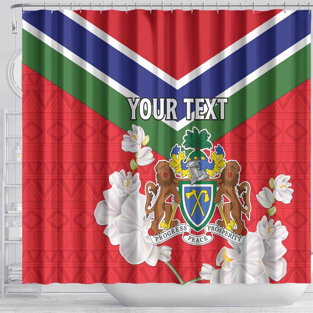 Personalized Gambia Shower Curtain Coat Of Arms White Variety Orchid