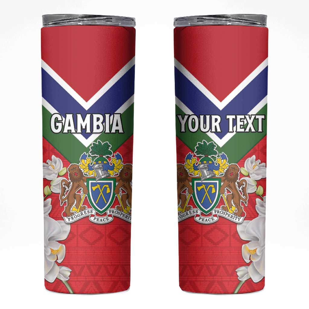 Personalized Gambia Skinny Tumbler Coat Of Arms White Variety Orchid