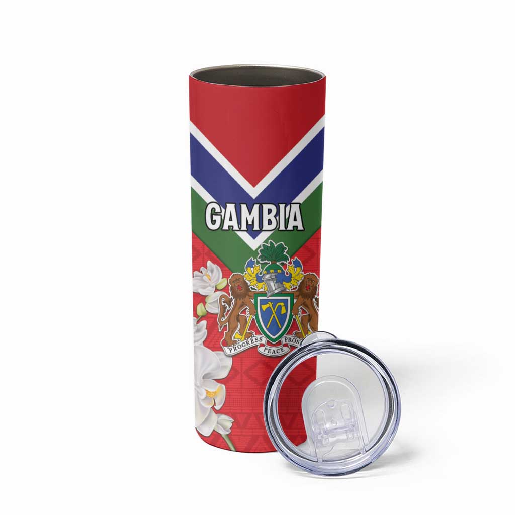 Personalized Gambia Skinny Tumbler Coat Of Arms White Variety Orchid