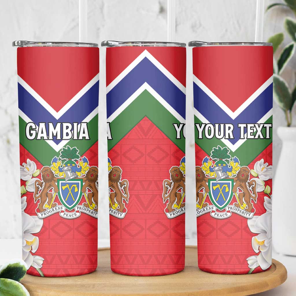 Personalized Gambia Skinny Tumbler Coat Of Arms White Variety Orchid