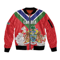 Personalized Gambia Sleeve Zip Bomber Jacket Coat Of Arms White Variety Orchid