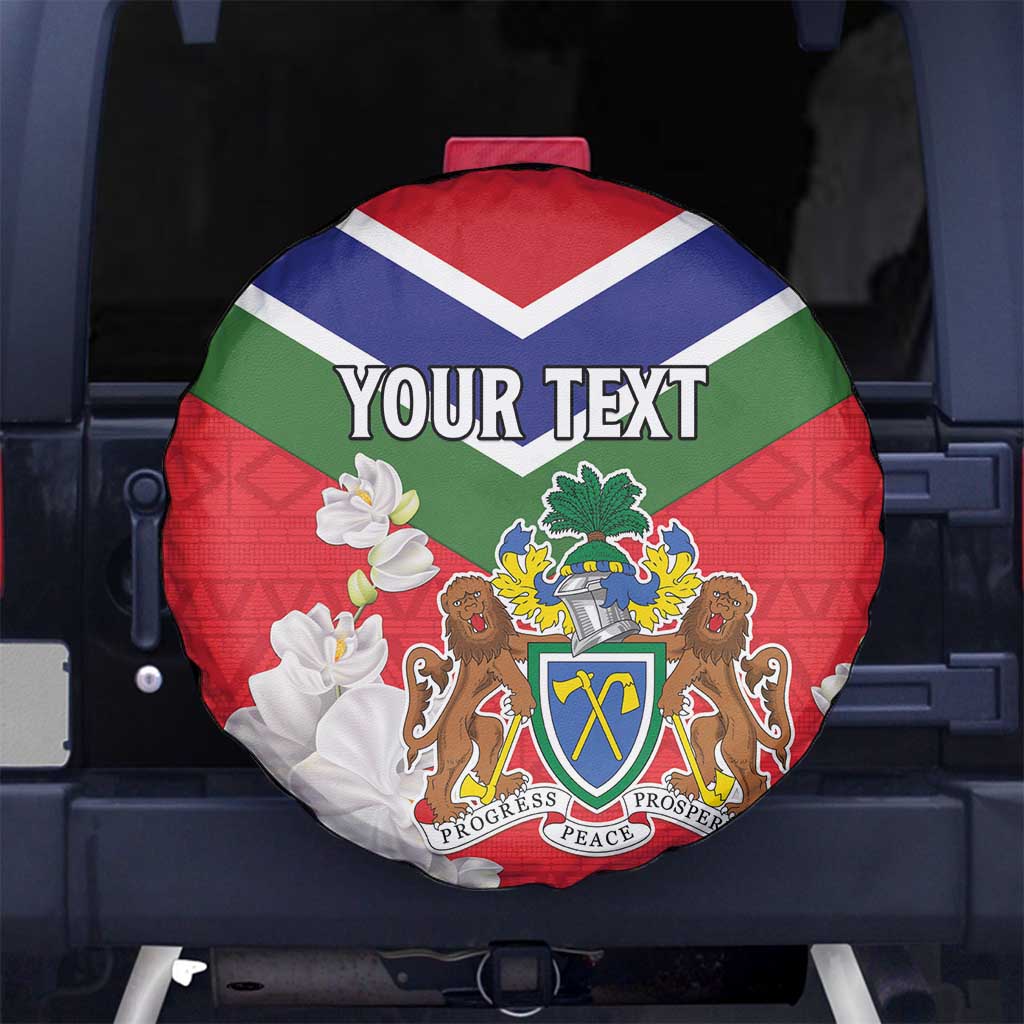 Personalized Gambia Spare Tire Cover Coat Of Arms White Variety Orchid