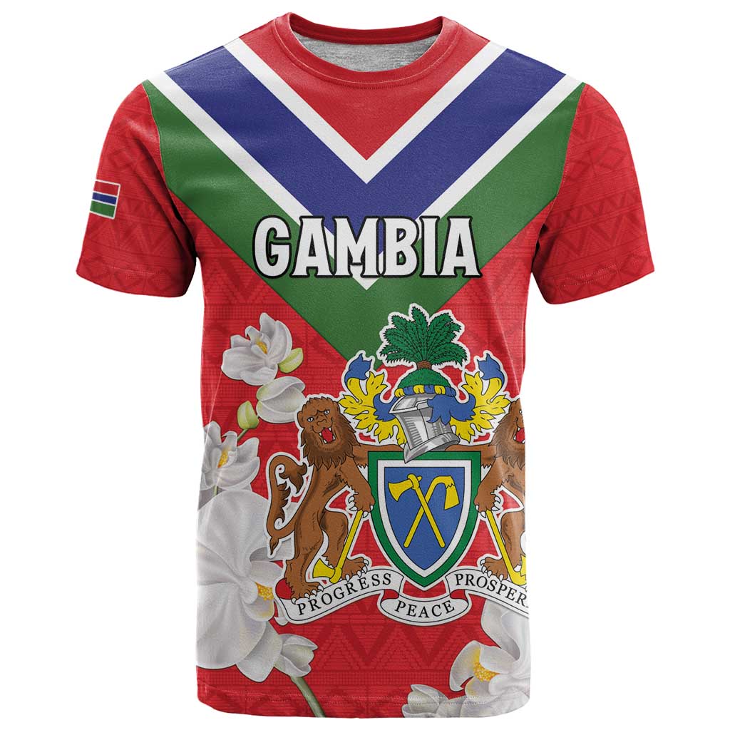 Personalized Gambia T Shirt Coat Of Arms White Variety Orchid