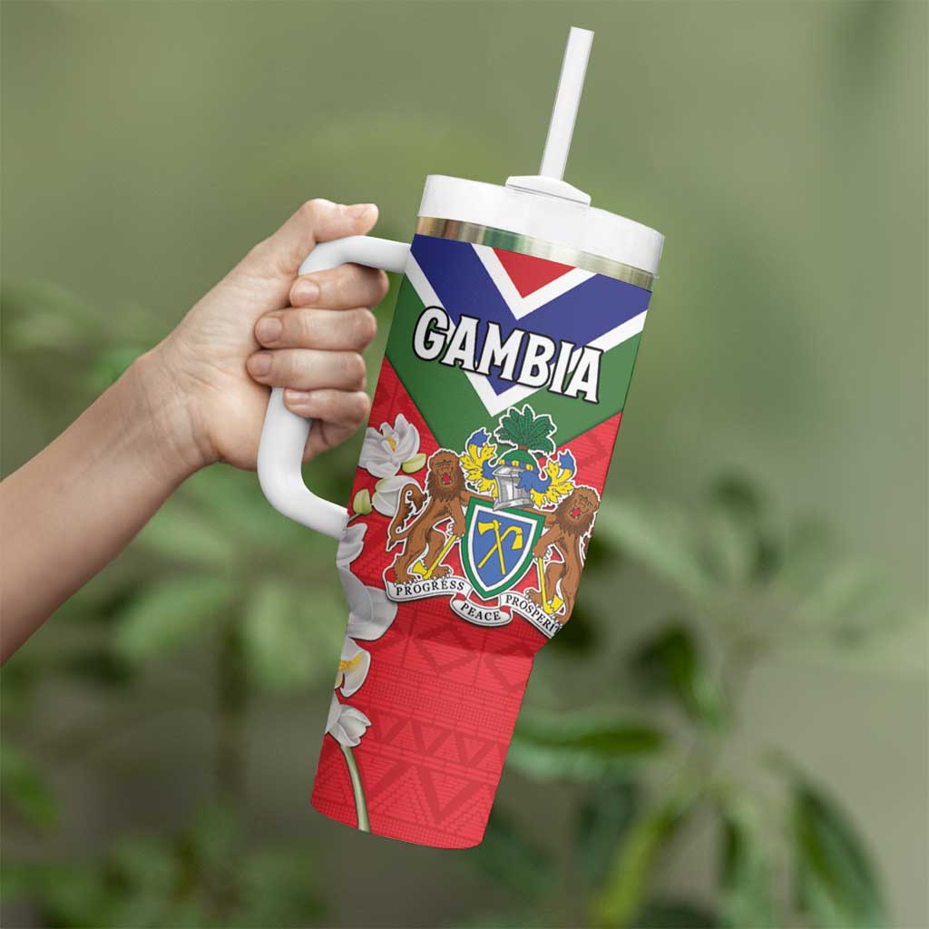 Personalized Gambia Tumbler With Handle Coat Of Arms White Variety Orchid
