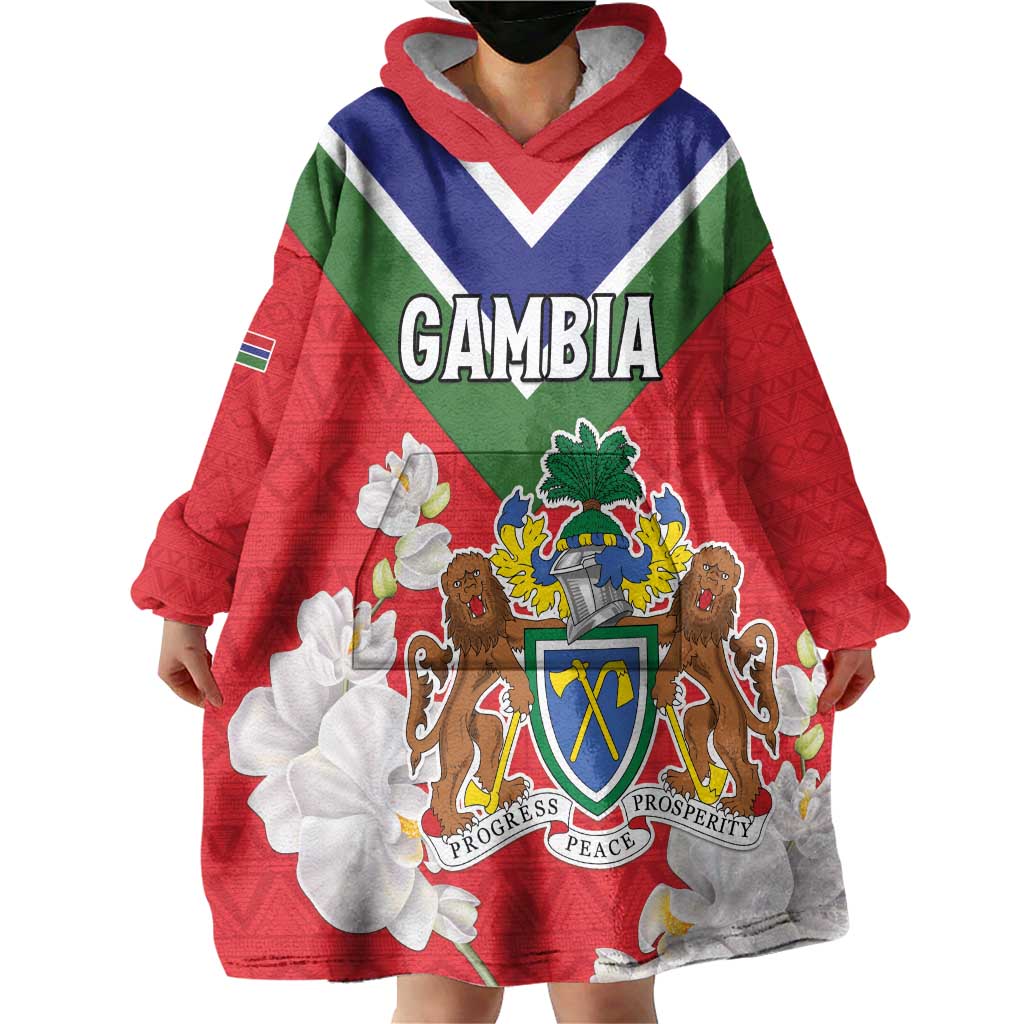 Personalized Gambia Wearable Blanket Hoodie Coat Of Arms White Variety Orchid