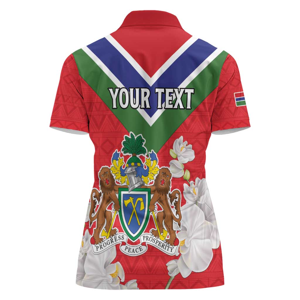 Personalized Gambia Women Polo Shirt Coat Of Arms White Variety Orchid