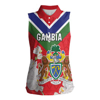 Personalized Gambia Women Sleeveless Polo Shirt Coat Of Arms White Variety Orchid