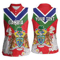 Personalized Gambia Women Sleeveless Polo Shirt Coat Of Arms White Variety Orchid