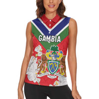 Personalized Gambia Women Sleeveless Polo Shirt Coat Of Arms White Variety Orchid
