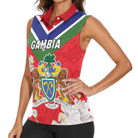 Personalized Gambia Women Sleeveless Polo Shirt Coat Of Arms White Variety Orchid