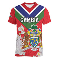 Personalized Gambia Women V-Neck T-Shirt Coat Of Arms White Variety Orchid