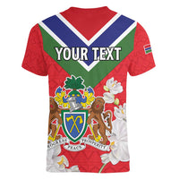 Personalized Gambia Women V-Neck T-Shirt Coat Of Arms White Variety Orchid