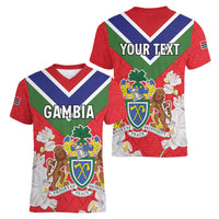 Personalized Gambia Women V-Neck T-Shirt Coat Of Arms White Variety Orchid