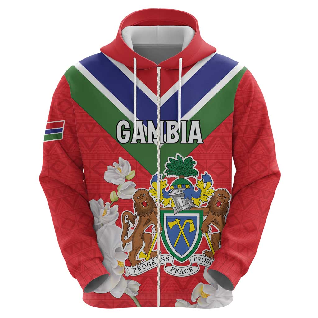 Personalized Gambia Zip Hoodie Coat Of Arms White Variety Orchid