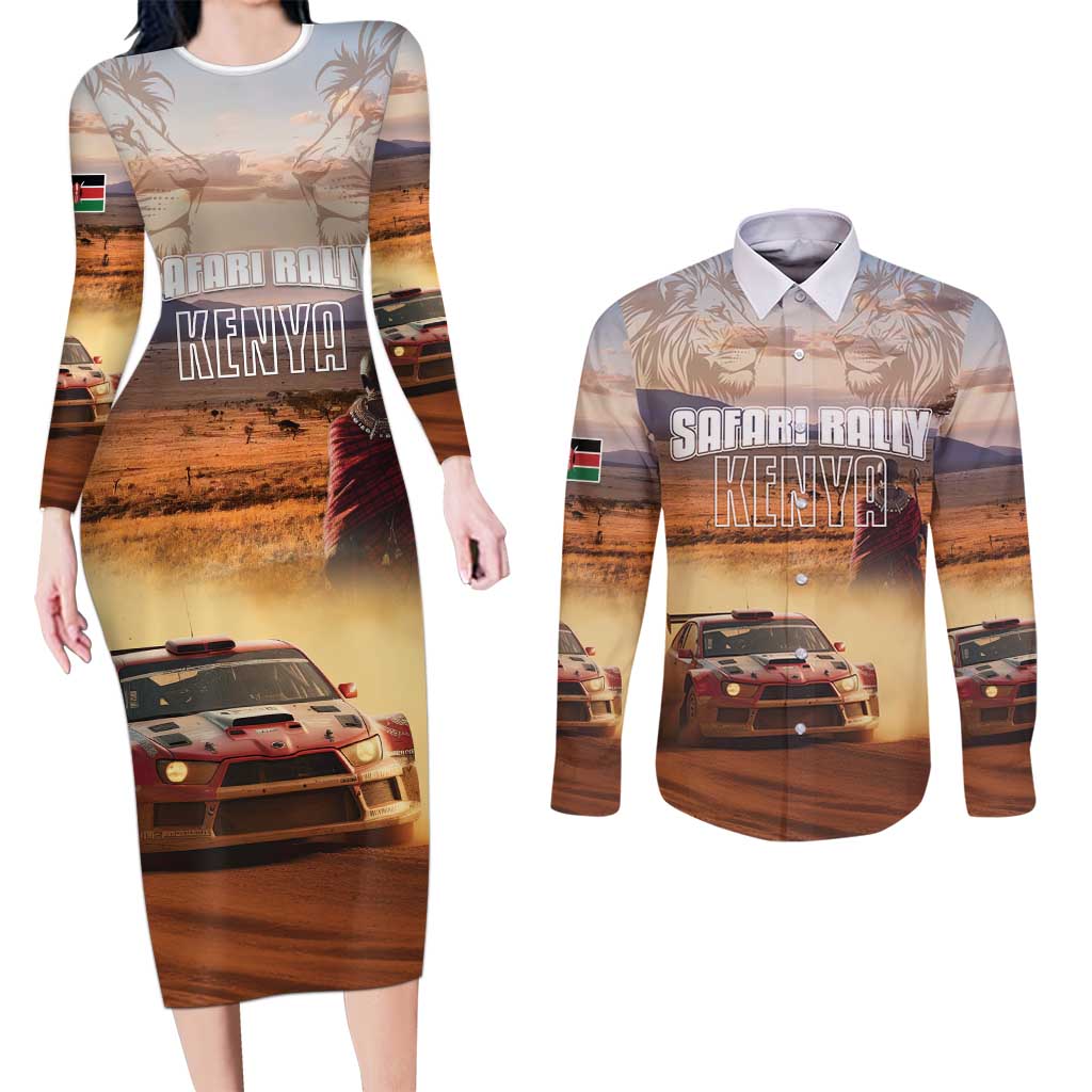 Personalized Kenya Rally Couples Matching Long Sleeve Bodycon Dress and Long Sleeve Button Shirt Road To Champions