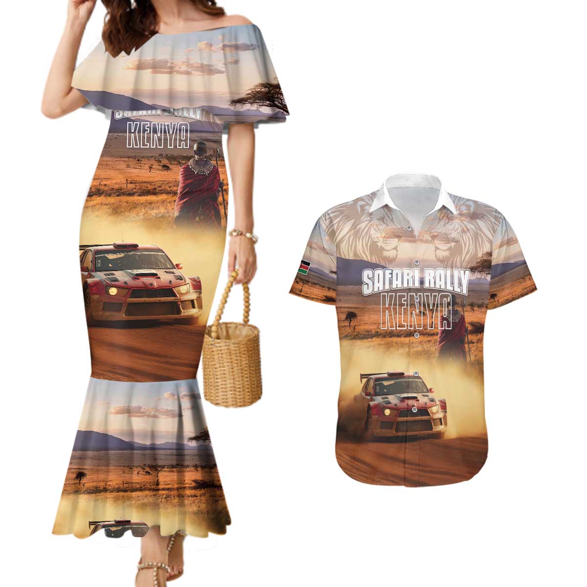 Personalized Kenya Rally Couples Matching Mermaid Dress and Hawaiian Shirt Road To Champions
