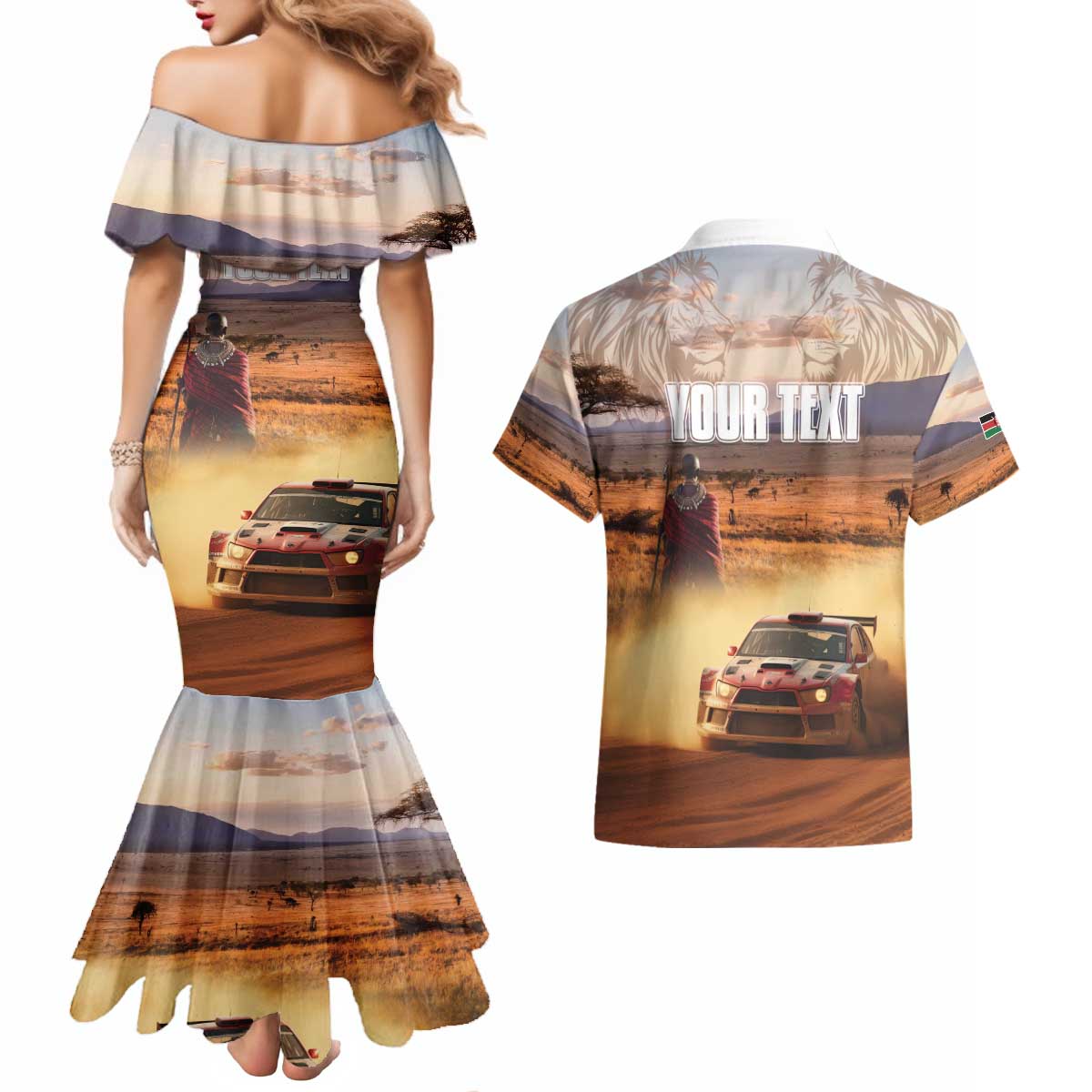 Personalized Kenya Rally Couples Matching Mermaid Dress and Hawaiian Shirt Road To Champions