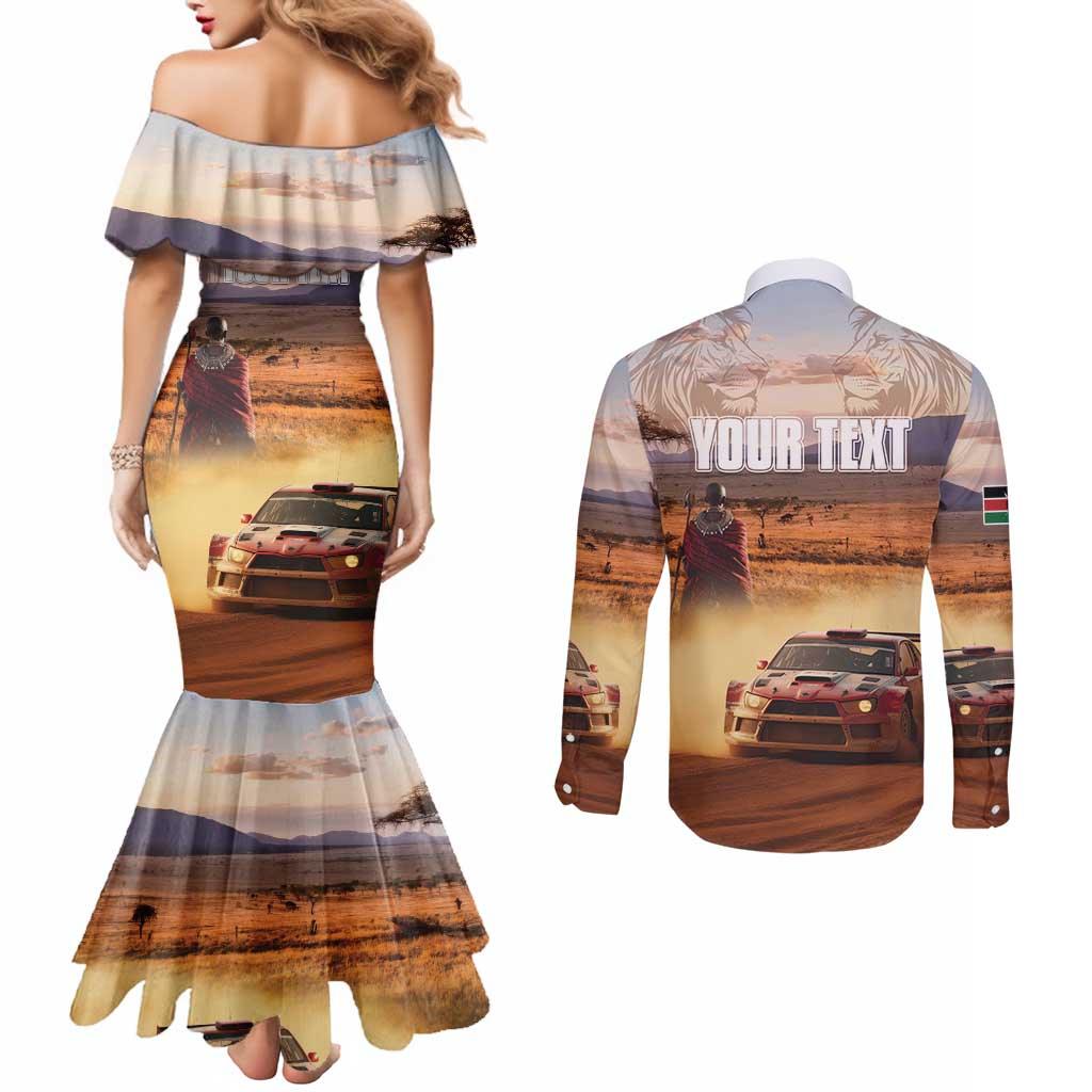 Personalized Kenya Rally Couples Matching Mermaid Dress and Long Sleeve Button Shirt Road To Champions