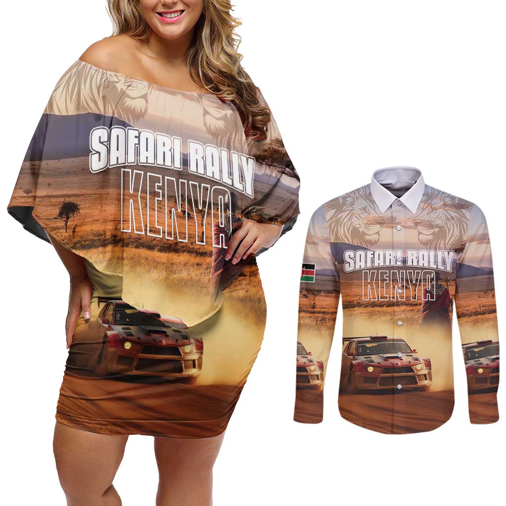 Personalized Kenya Rally Couples Matching Off Shoulder Short Dress and Long Sleeve Button Shirt Road To Champions
