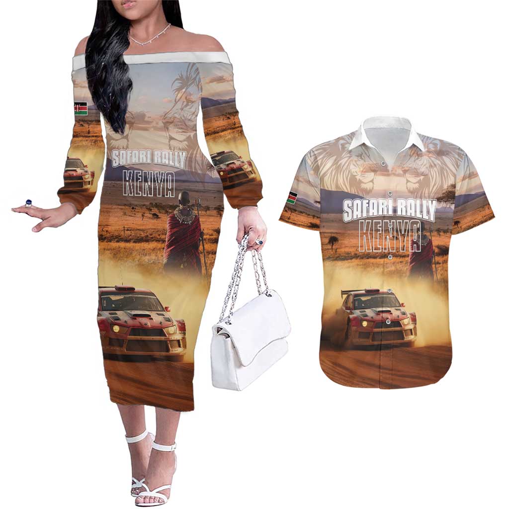 Personalized Kenya Rally Couples Matching Off The Shoulder Long Sleeve Dress and Hawaiian Shirt Road To Champions