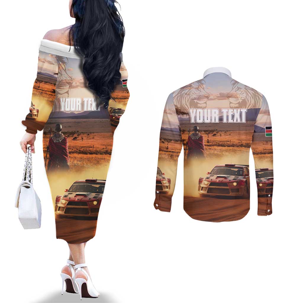 Personalized Kenya Rally Couples Matching Off The Shoulder Long Sleeve Dress and Long Sleeve Button Shirt Road To Champions