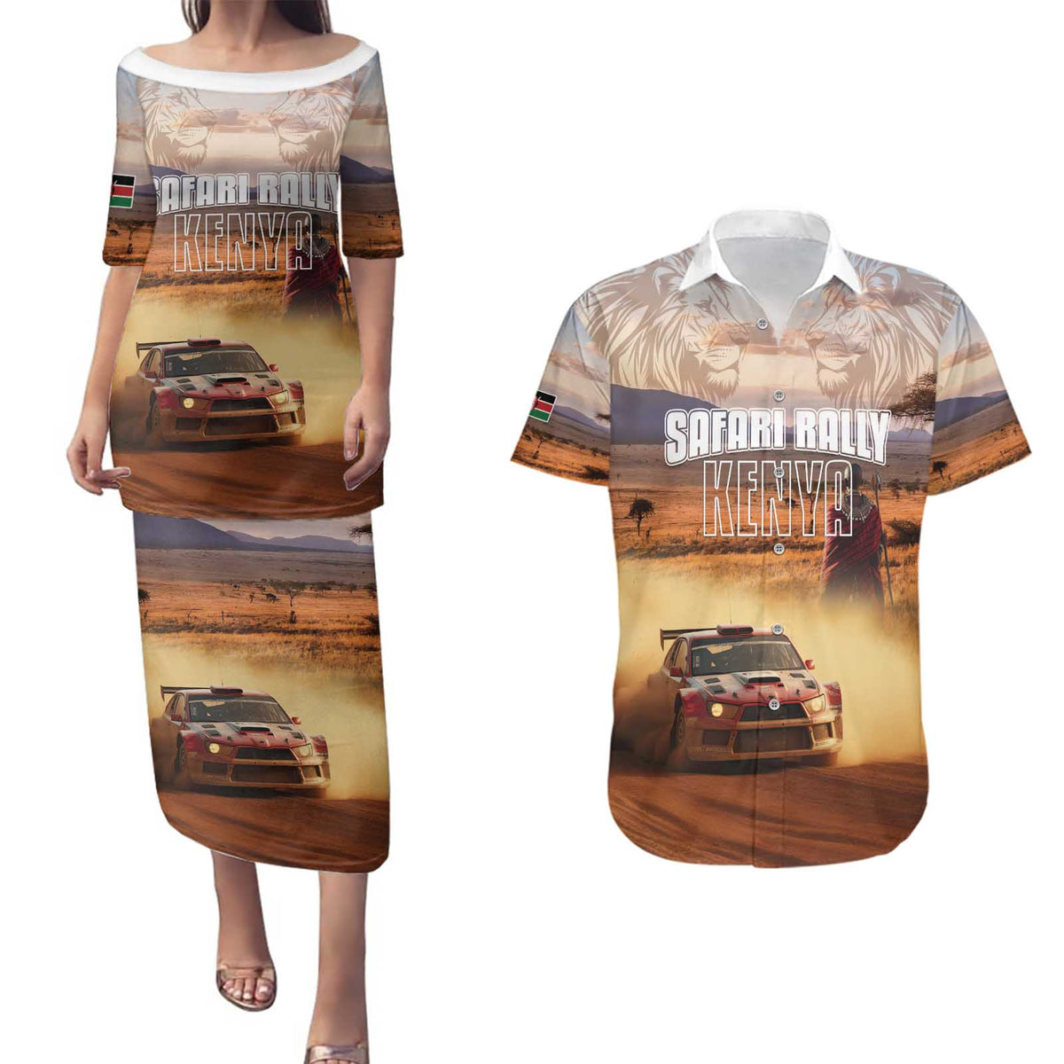 Personalized Kenya Rally Couples Matching Puletasi and Hawaiian Shirt Road To Champions