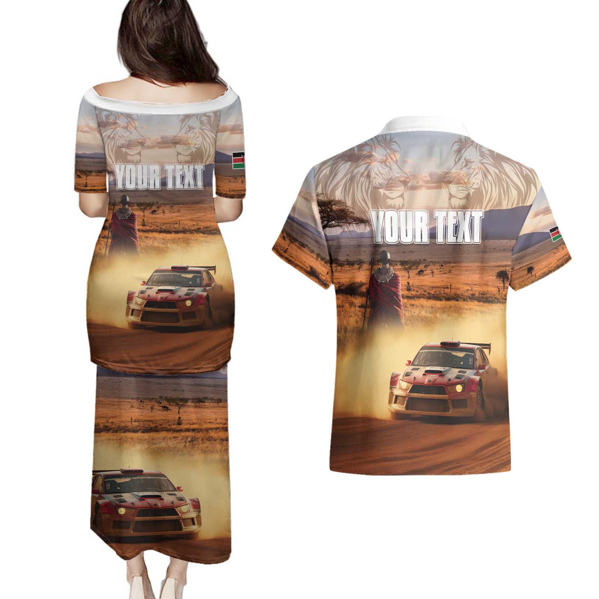 Personalized Kenya Rally Couples Matching Puletasi and Hawaiian Shirt Road To Champions