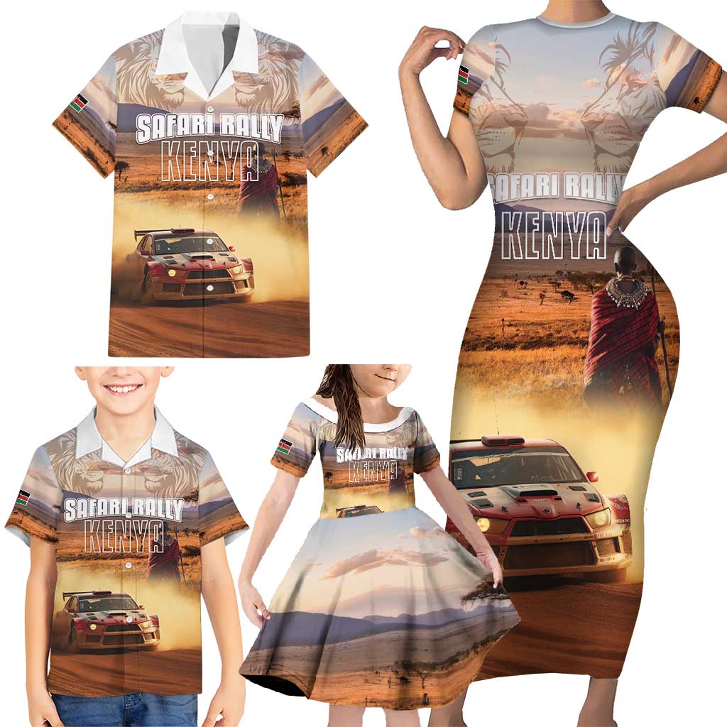 Personalized Kenya Rally Family Matching Short Sleeve Bodycon Dress and Hawaiian Shirt Road To Champions
