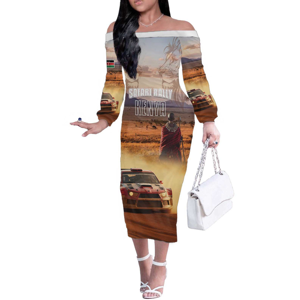Personalized Kenya Rally Off The Shoulder Long Sleeve Dress Road To Champions