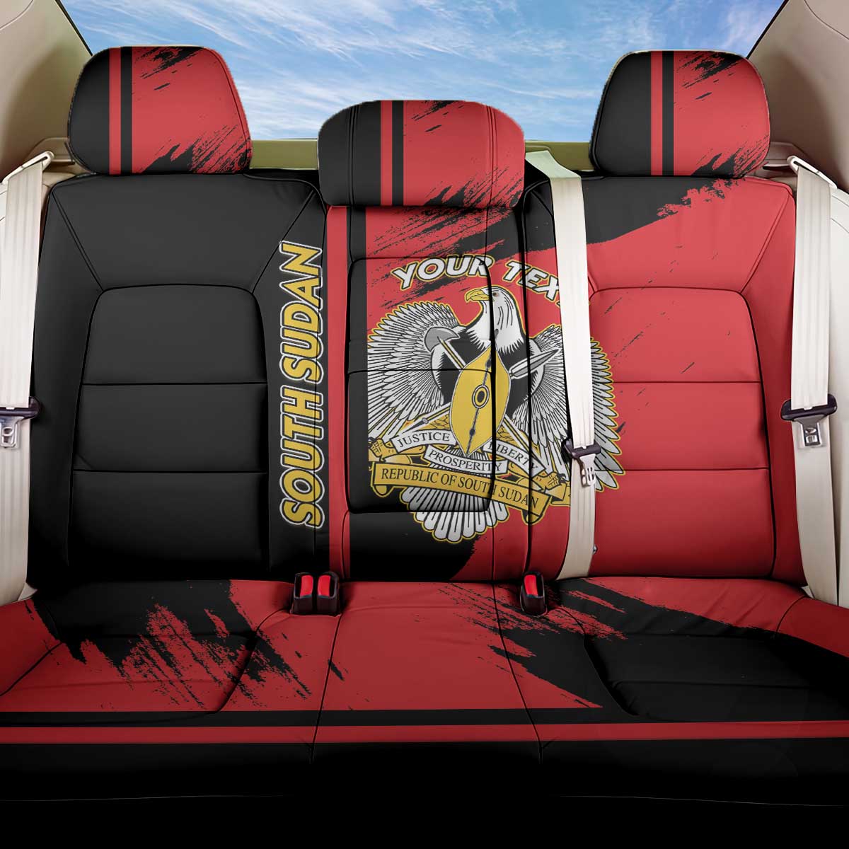 Personalized South Sudan Back Car Seat Cover Coat Of Arms - Sporty Style