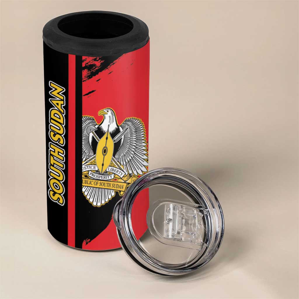 Personalized South Sudan 4 in 1 Can Cooler Tumbler Coat Of Arms - Sporty Style