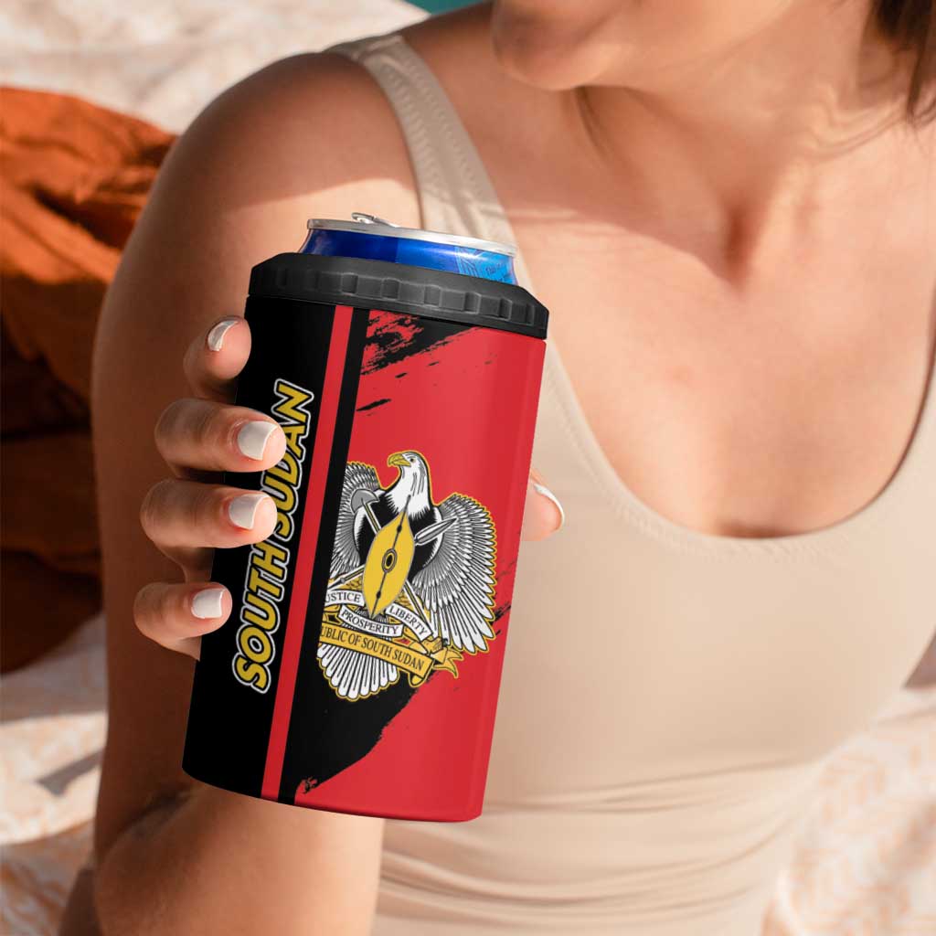 Personalized South Sudan 4 in 1 Can Cooler Tumbler Coat Of Arms - Sporty Style