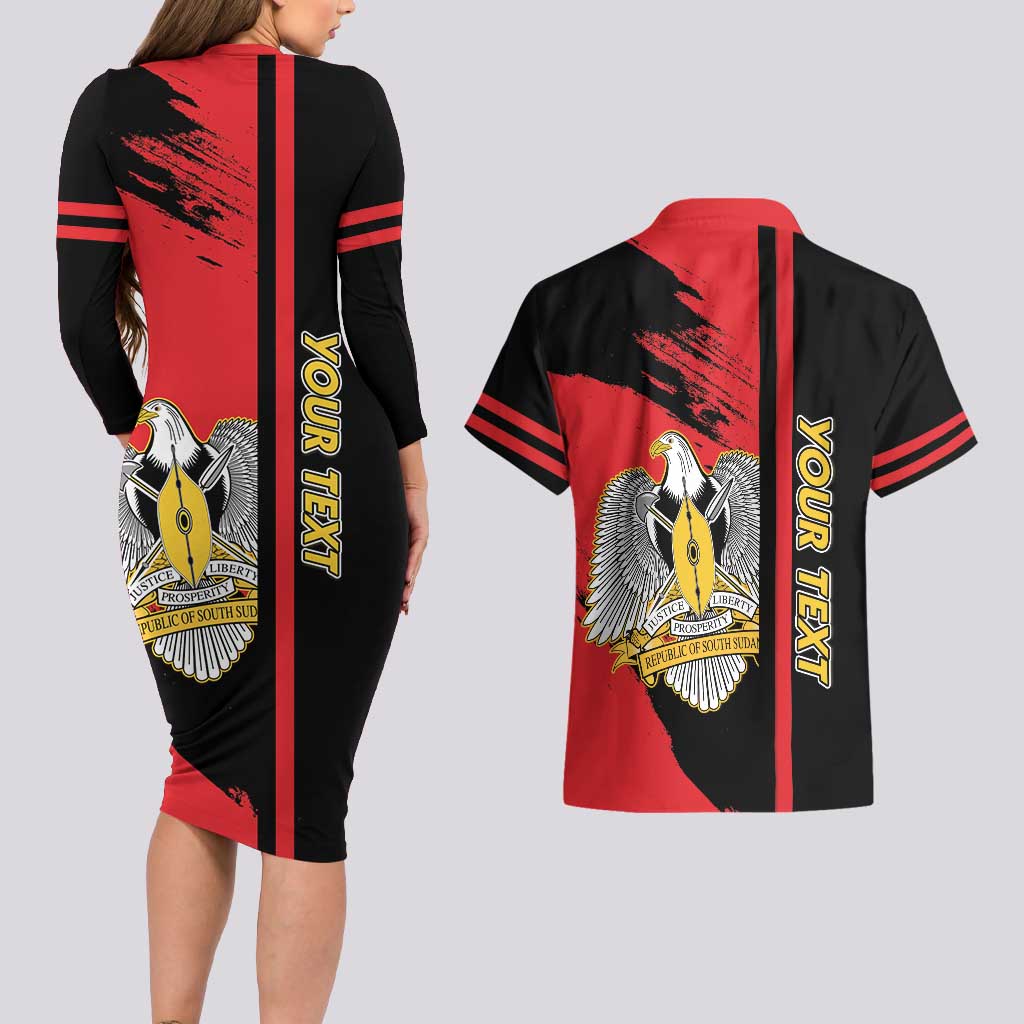 Personalized South Sudan Couples Matching Long Sleeve Bodycon Dress and Hawaiian Shirt Coat Of Arms - Sporty Style