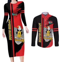 Personalized South Sudan Couples Matching Long Sleeve Bodycon Dress and Long Sleeve Button Shirt Coat Of Arms - Sporty Style
