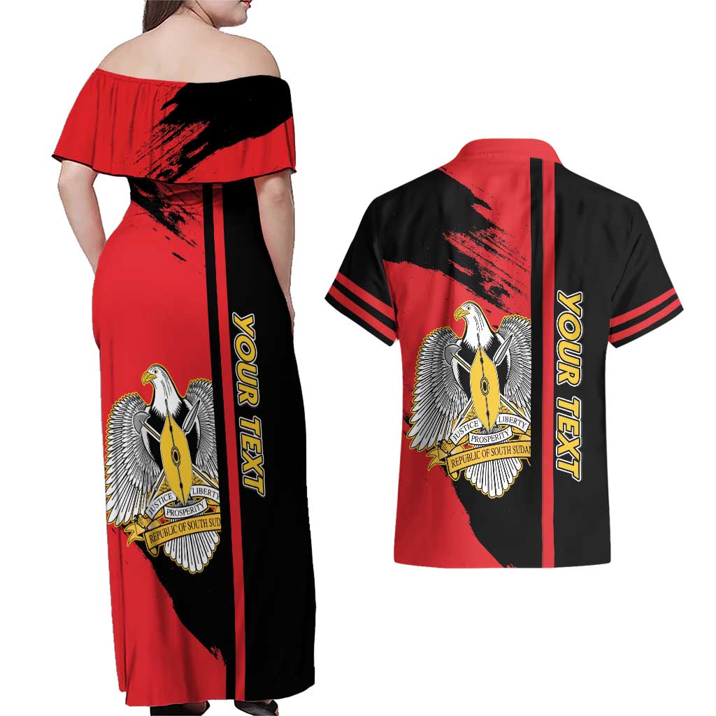 Personalized South Sudan Couples Matching Off Shoulder Maxi Dress and Hawaiian Shirt Coat Of Arms - Sporty Style