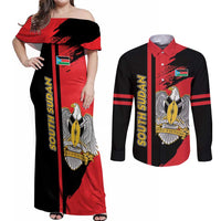Personalized South Sudan Couples Matching Off Shoulder Maxi Dress and Long Sleeve Button Shirt Coat Of Arms - Sporty Style