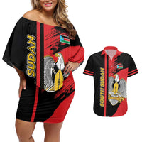 Personalized South Sudan Couples Matching Off Shoulder Short Dress and Hawaiian Shirt Coat Of Arms - Sporty Style