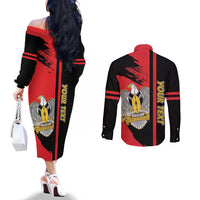 Personalized South Sudan Couples Matching Off The Shoulder Long Sleeve Dress and Long Sleeve Button Shirt Coat Of Arms - Sporty Style