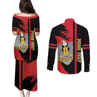 Personalized South Sudan Couples Matching Puletasi and Long Sleeve Button Shirt Coat Of Arms - Sporty Style