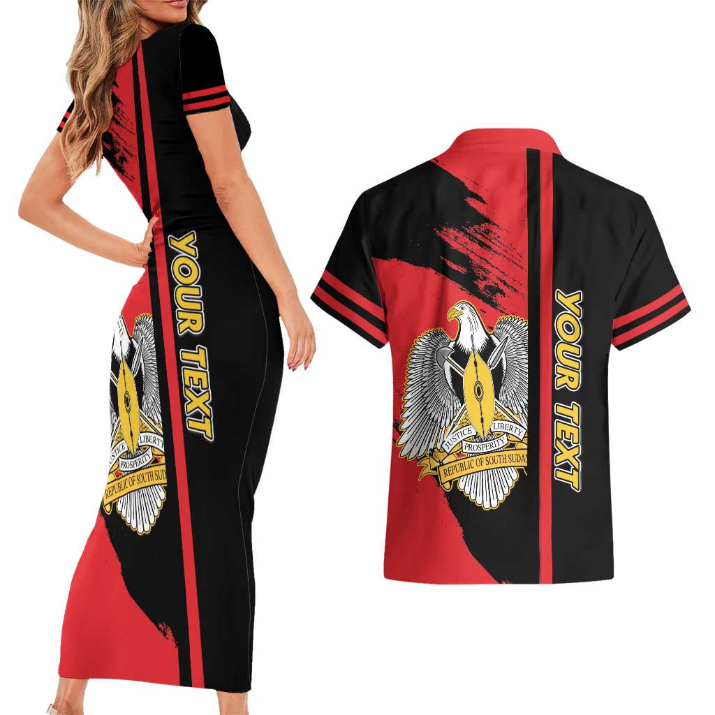 Personalized South Sudan Couples Matching Short Sleeve Bodycon Dress and Hawaiian Shirt Coat Of Arms - Sporty Style