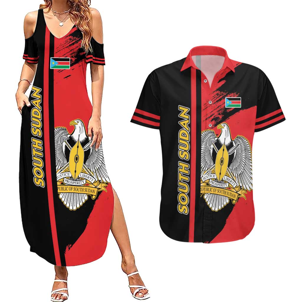 Personalized South Sudan Couples Matching Summer Maxi Dress and Hawaiian Shirt Coat Of Arms - Sporty Style