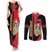 Personalized South Sudan Couples Matching Tank Maxi Dress and Long Sleeve Button Shirt Coat Of Arms - Sporty Style
