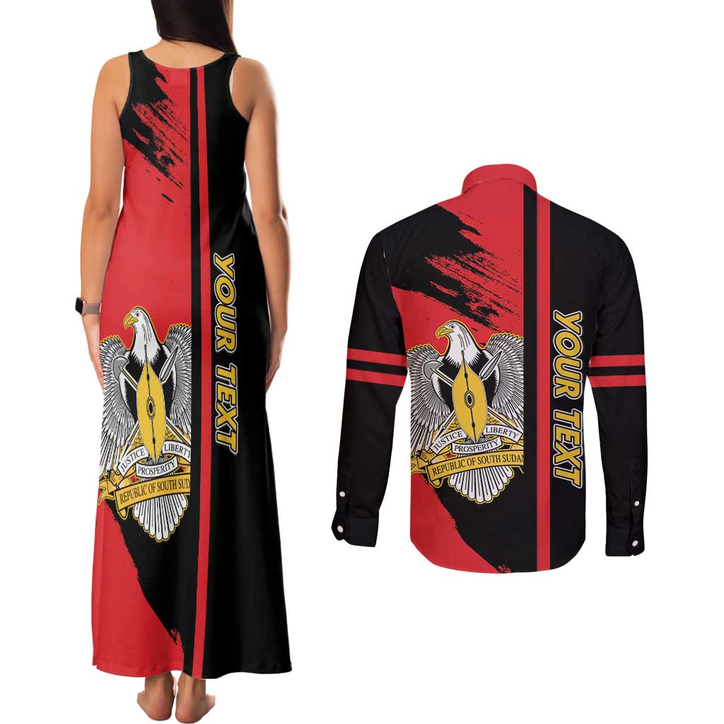 Personalized South Sudan Couples Matching Tank Maxi Dress and Long Sleeve Button Shirt Coat Of Arms - Sporty Style