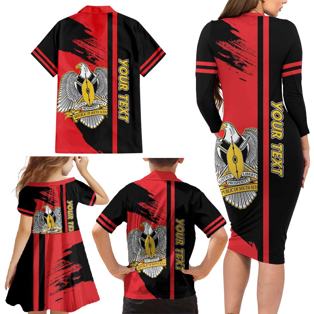 Personalized South Sudan Family Matching Long Sleeve Bodycon Dress and Hawaiian Shirt Coat Of Arms - Sporty Style