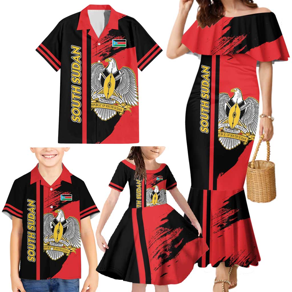 Personalized South Sudan Family Matching Mermaid Dress and Hawaiian Shirt Coat Of Arms - Sporty Style