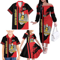 Personalized South Sudan Family Matching Off The Shoulder Long Sleeve Dress and Hawaiian Shirt Coat Of Arms - Sporty Style