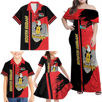 Personalized South Sudan Family Matching Off Shoulder Maxi Dress and Hawaiian Shirt Coat Of Arms - Sporty Style