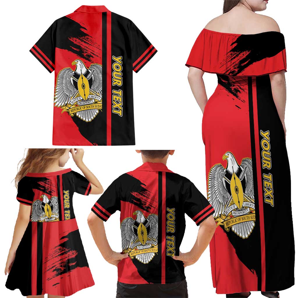 Personalized South Sudan Family Matching Off Shoulder Maxi Dress and Hawaiian Shirt Coat Of Arms - Sporty Style